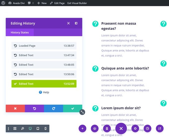 Divi geschiedenis editor