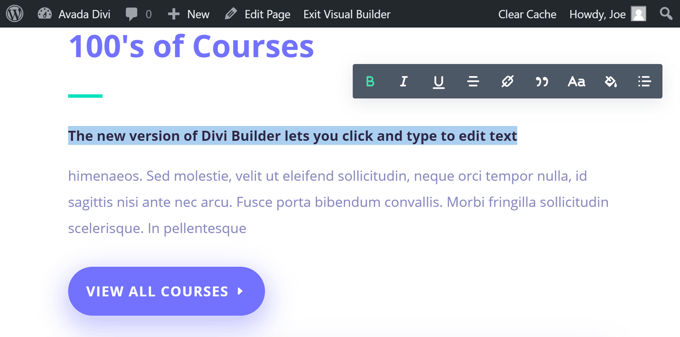 Divi text editor