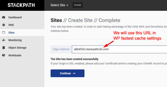 Stackpath URL for WP fastest cache