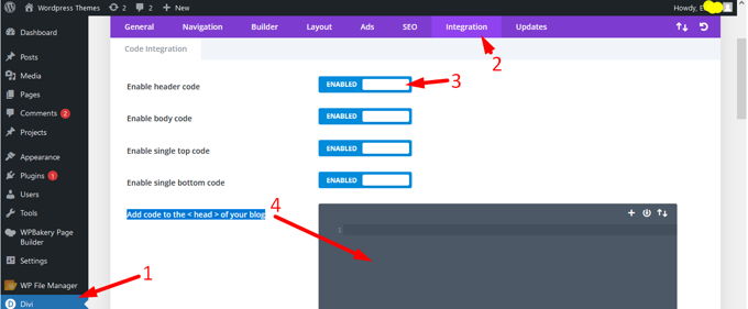 Add JavaScript to WordPress Divi Enable header codes Add JavaScript to WordPress Divi Enable header codes