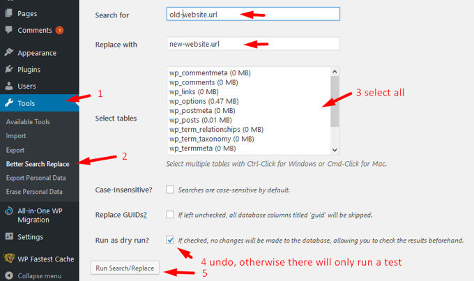 Better Search Replace edit database
