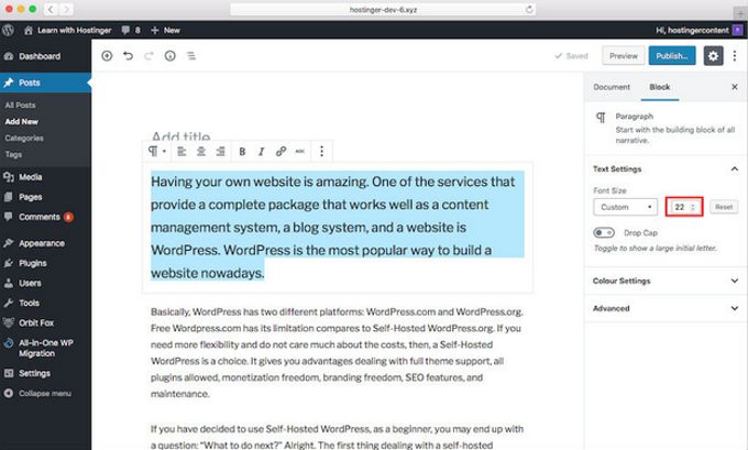 change font size with Gutenberg change font size with Gutenberg