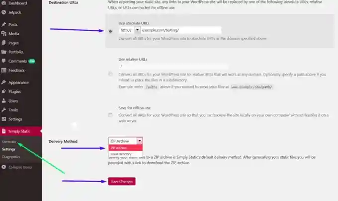Convert Wordpress to HTML Simply Static settings Convert Wordpress to HTML Simply Static settings