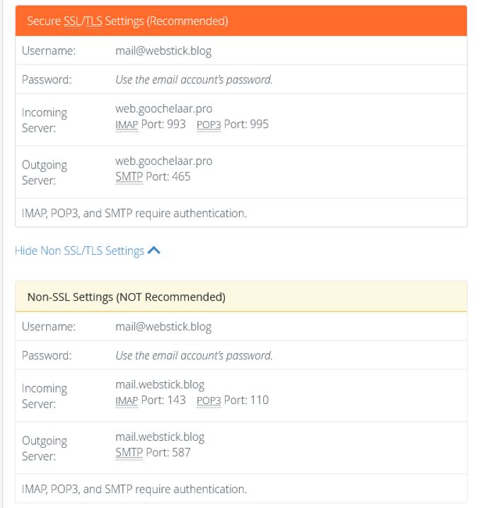 Cpanel mailaddress SSL settings Cpanel mailaddress SSL settings