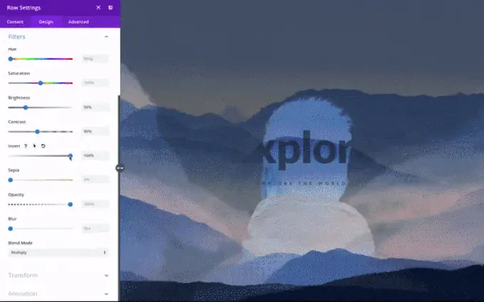 Dynamic visual effects in Divi theme