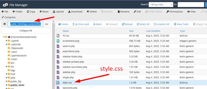 How to edit CSS in WordPress style.css Cpanel