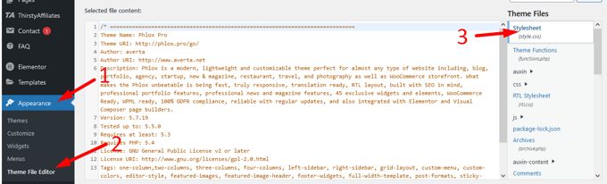 How to edit CSS in WordPress style.css Theme File Editor
