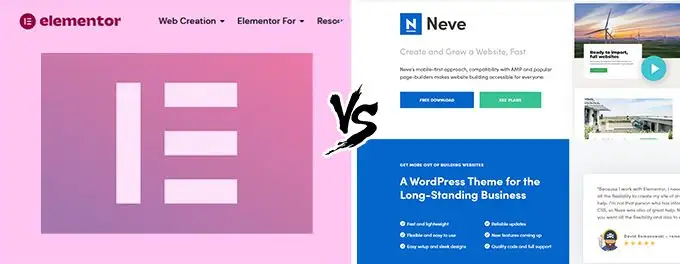 Elementor vs Neve comparison Elementor vs Neve