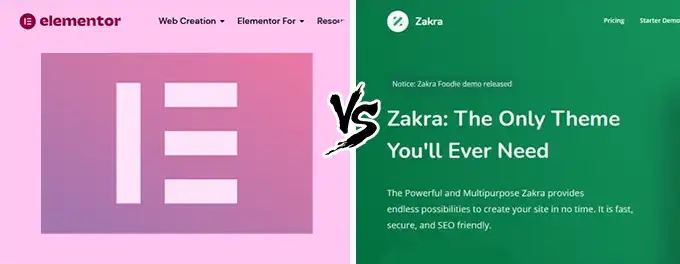 Elementor vs Zakra comparison Elementor vs Zakra