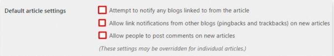 Comments in WordPress settings Comments in WordPress settings