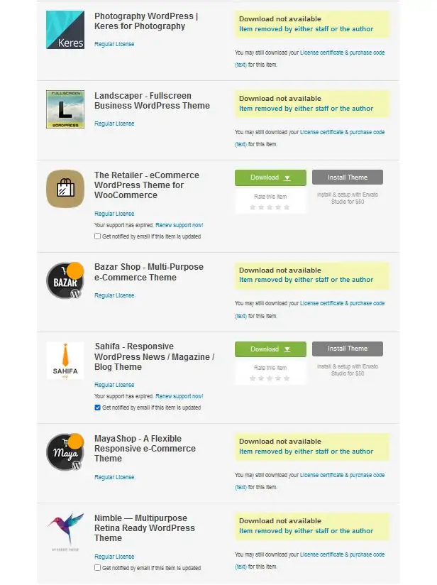 Envato products that disappear Envato products that disappear