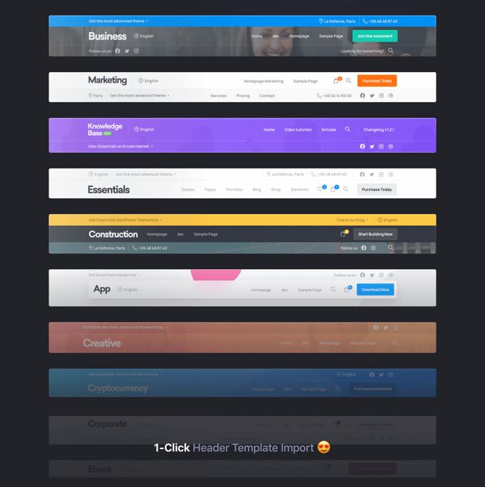 Essentials Theme review header builder