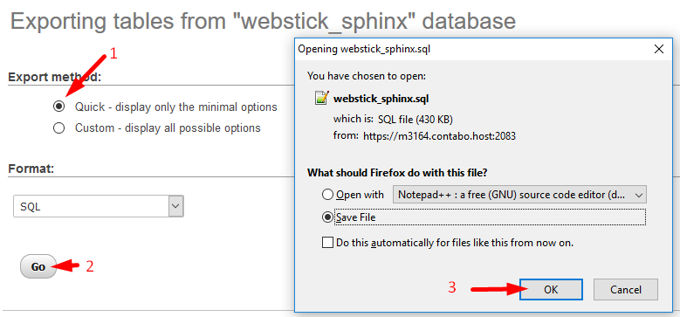 MyPHPadmin export database 2