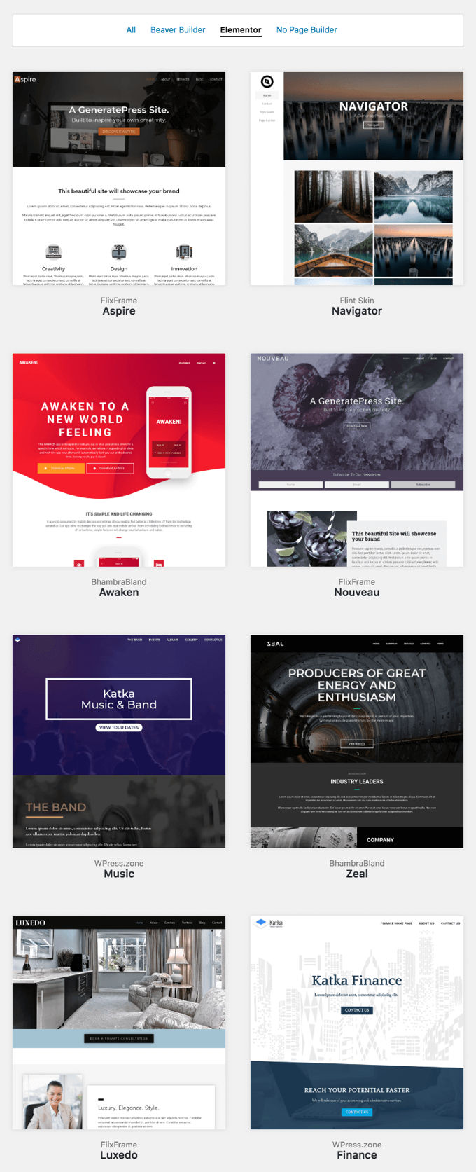 GeneratePress Elementor demos