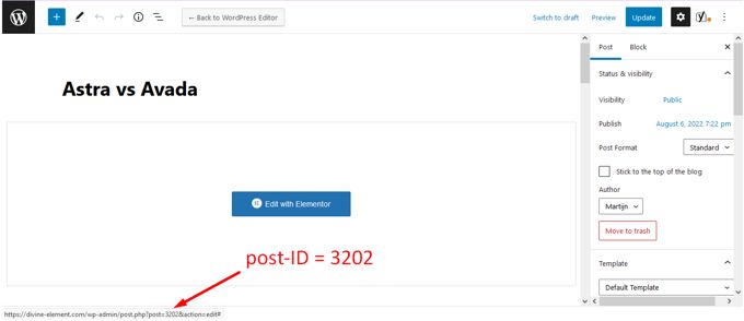 Open the Wordpress page and get page-ID Open the Wordpress page and get page-ID