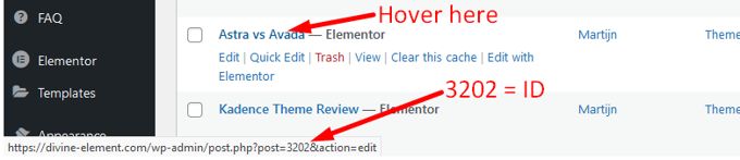Get Post ID WordPress hover over the post title Get Post ID WordPress hover over the post title