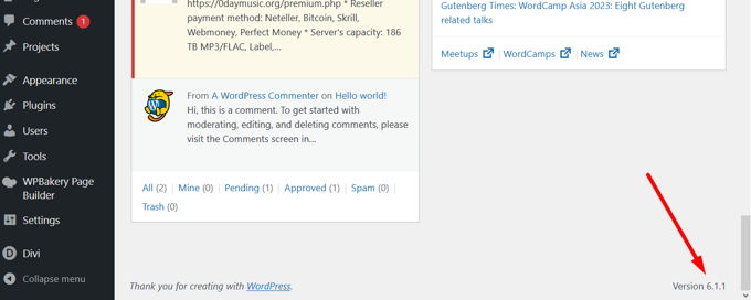 How to check Wordpress version Bottom right corner How to check Wordpress version Bottom right corner