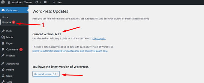How to check Wordpress version Updates Area How to check Wordpress version Updates Area