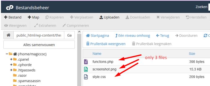 Wordpress create child theme content of folder