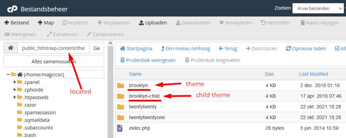 Wordpress create child theme location of folder