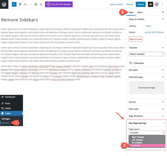 How to remove sidebar in WordPress Divi per page How to remove sidebar in WordPress Divi per page