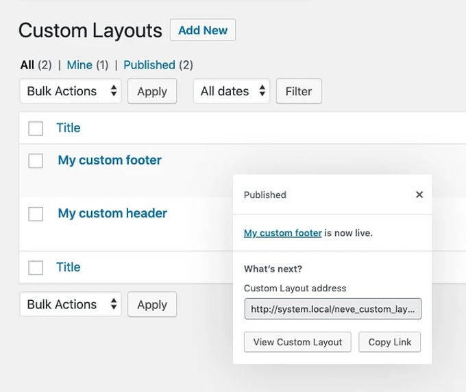 Neve theme review custom lay-outs