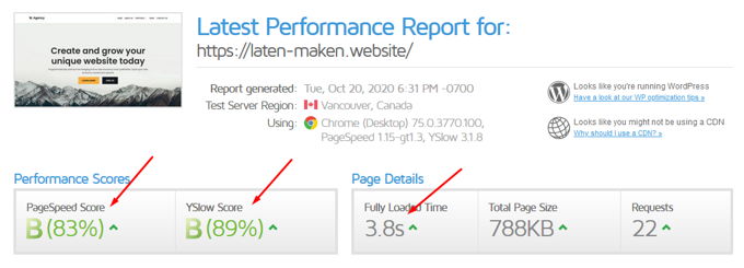Neve Theme gtmetrix speedtest with wp-rocket