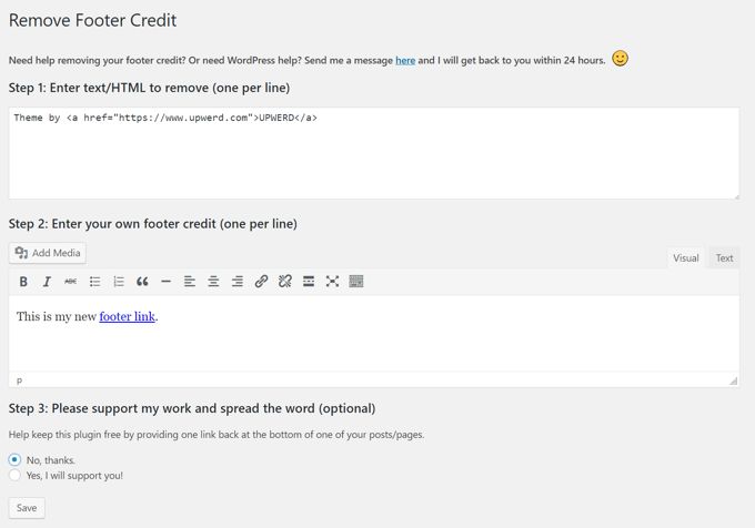 Remove Powered by WordPress plugin Remove Footer Credit