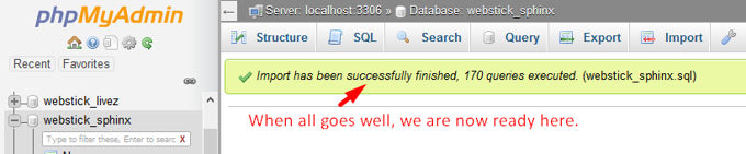 succesfully imported database