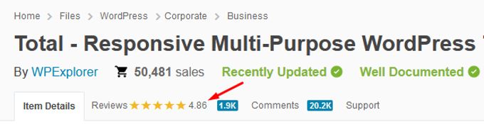 Total theme user ratings