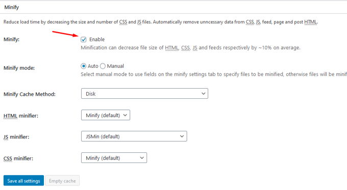 W3 Total Cache Minifying
