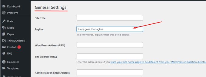 Where find tagline in WordPress Editing tagline in WordPress