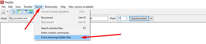 How locate .htaccess file FTP Filezilla show hidden files Where is my .htaccess file FTP hidden files