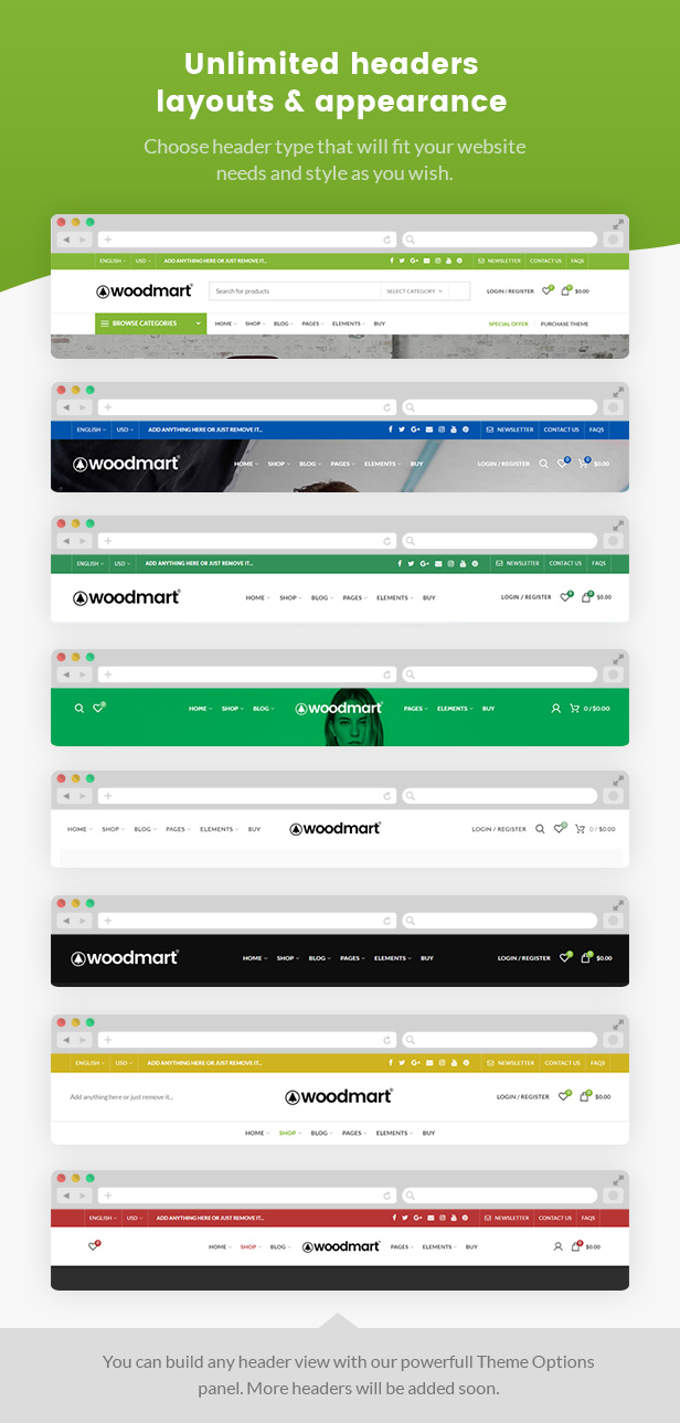 Woodmart theme review header examples Woodmart theme review header examples
