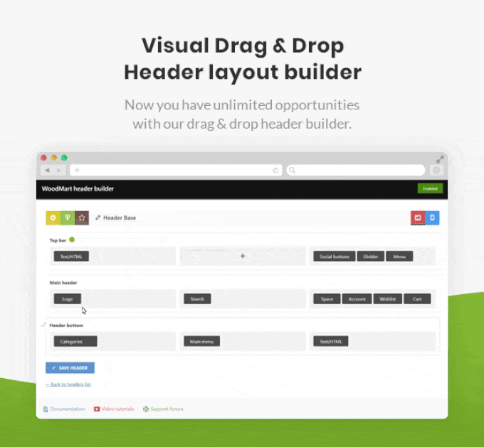 Woodmart Theme header builder