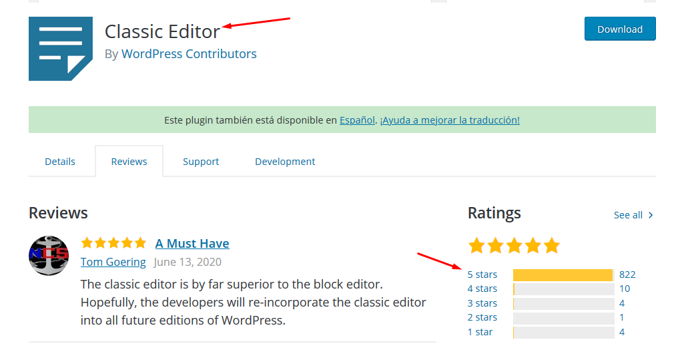 Wordpress Classic editor ratings Wordpress Classic editor ratings
