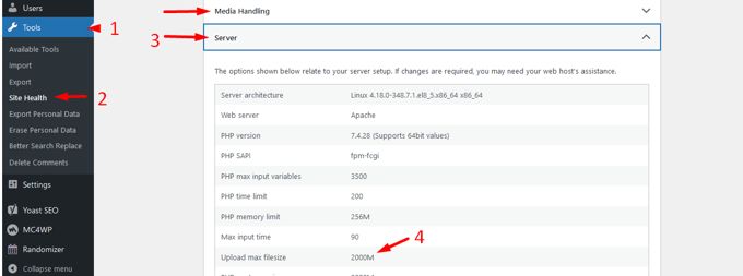 Current WordPress Max Upload Size site health Current WordPress Max Upload Size site health