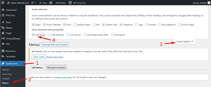 WordPress open link in new tab Menu items WordPress open link in new tab Menu items