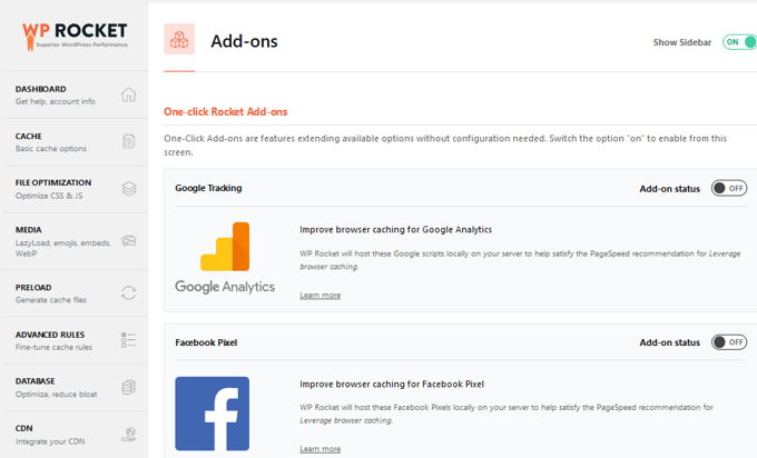 WP-Rocket review add-ons