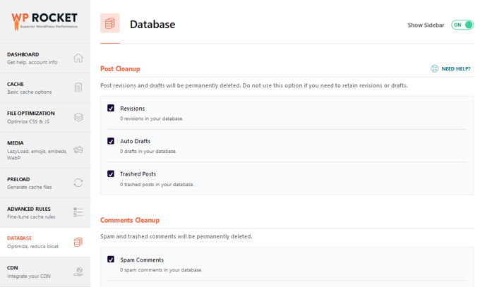 WP-Rocket database clean up