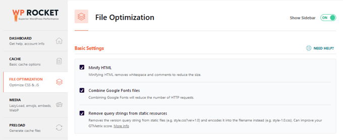 WP-Rocket review optimize files