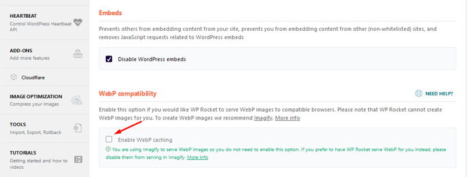 WP-Rocket review WebP images