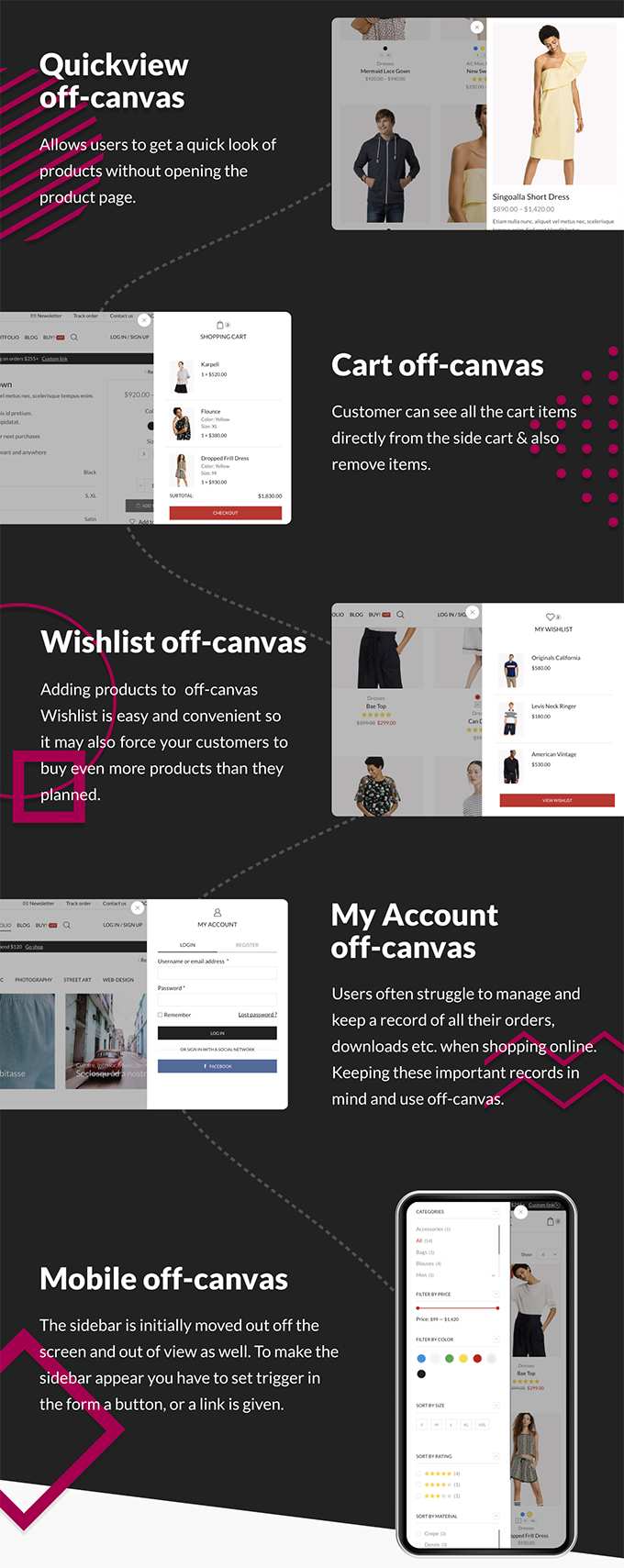 X-Store Theme review Woocommerce off canvas features